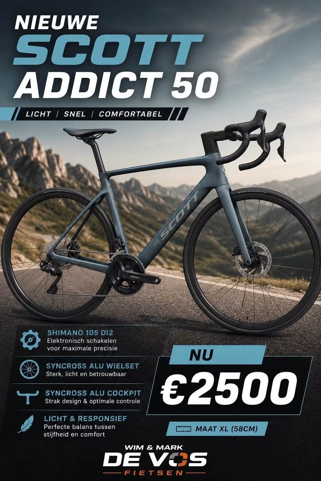 Nieuwe Scott Addict 50 met Shimano 105 Di2 - Maat XL, 28 inch, Nieuw, Meer dan 20 versnellingen, 65 cm of meer
