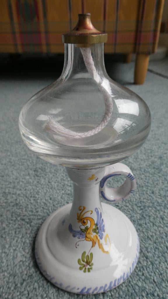 Olielamp, keramiek, Moustiers, Verzenden, Zo goed als nieuw, Meerkleurig, Steen/keramiek