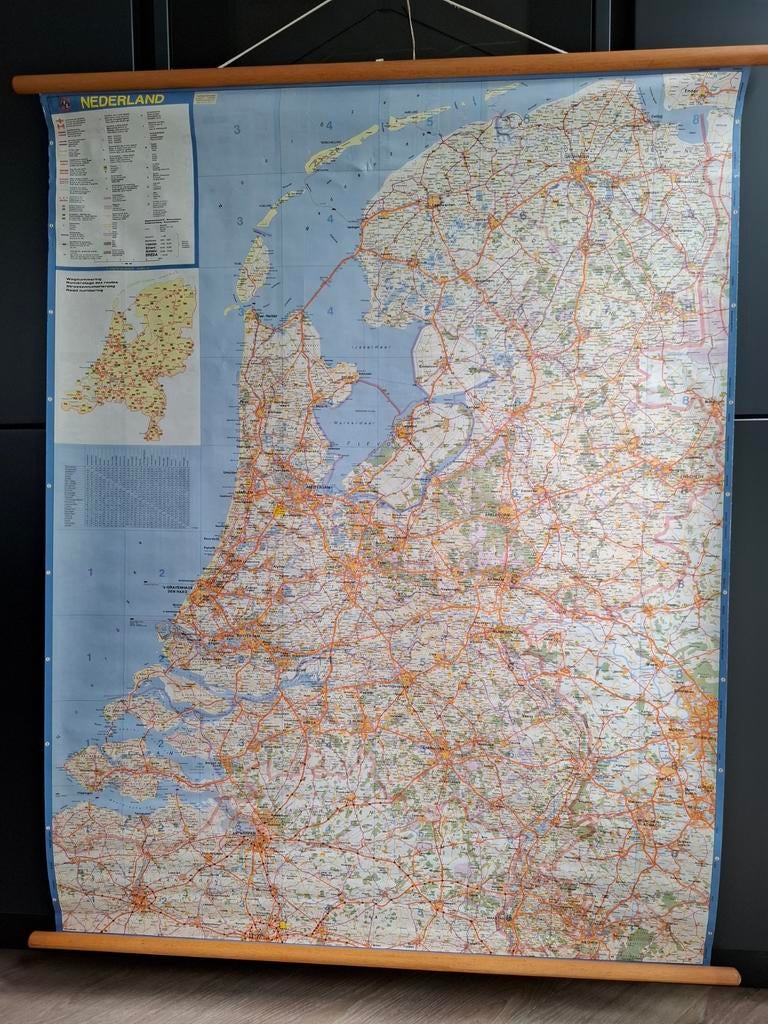 Oude schoolplaat Nederland wegennet en verkeersregels, Ophalen of Verzenden