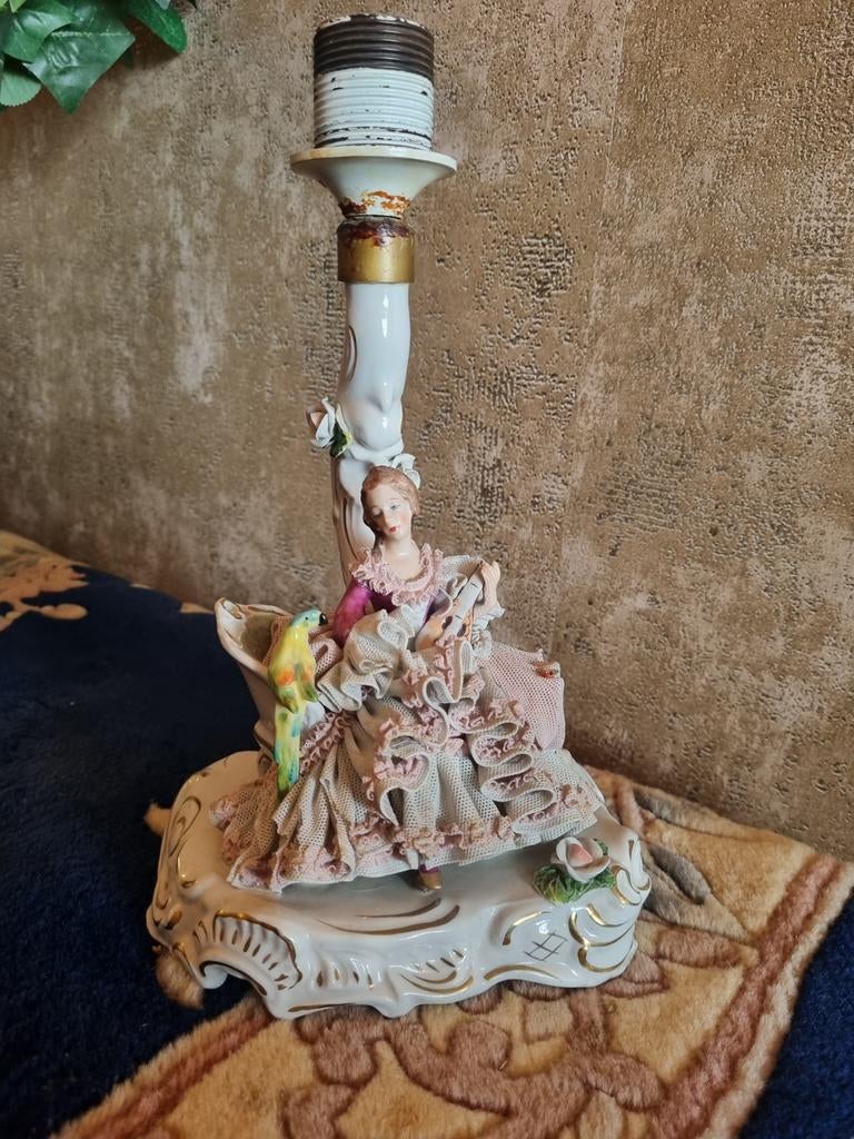 Antieke Saksisch Dresden Porseleinen Schemerlamp, Ophalen of Verzenden
