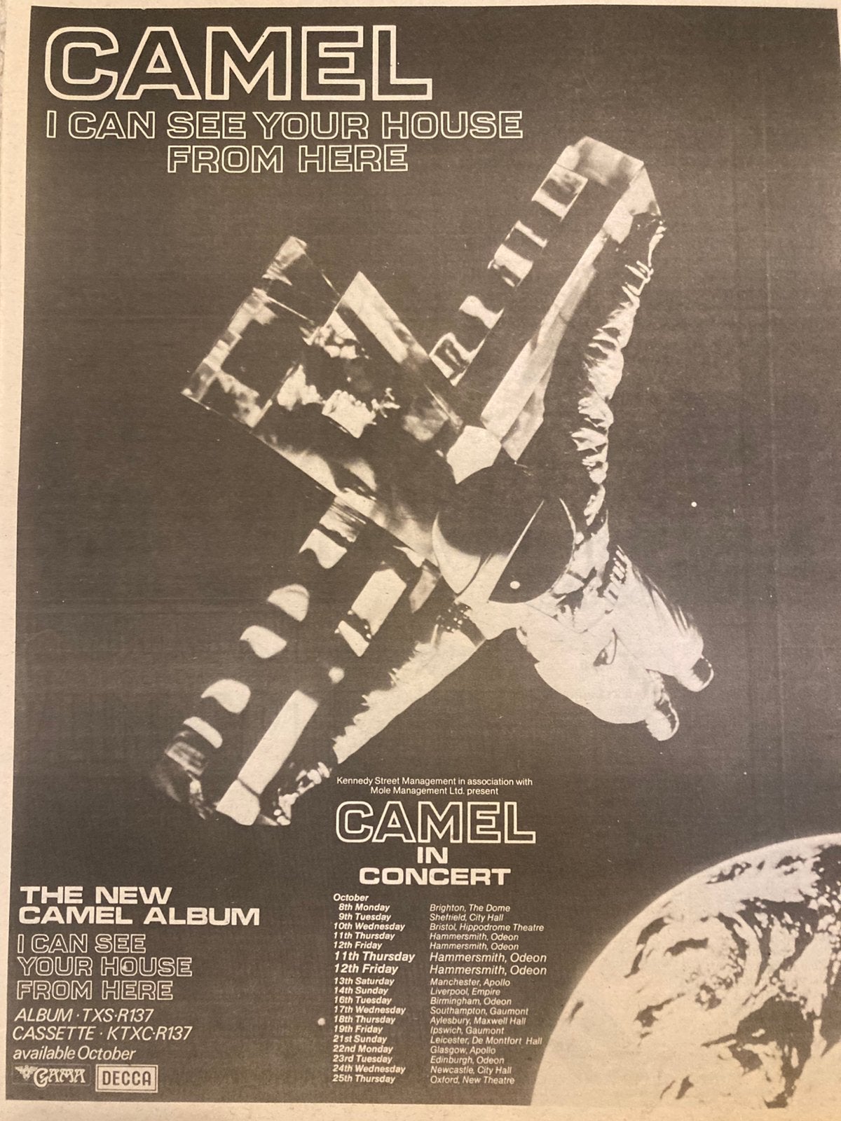 A3 advertentie CAMEL Can See Your House From Here tour, Ophalen of Verzenden, Zo goed als nieuw