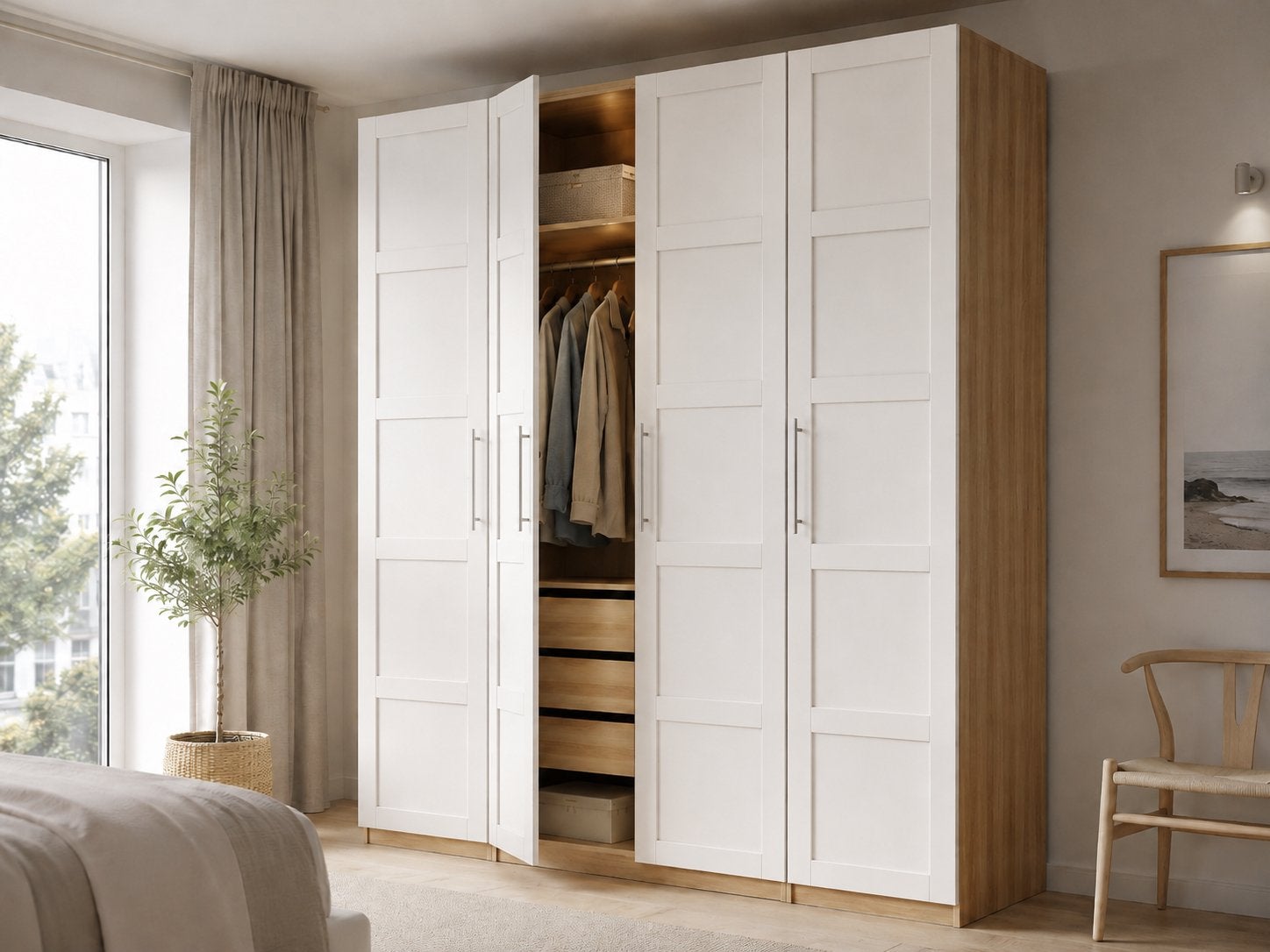 IKEA PAX kledingkast 200  58  236 cm – eikenlook/ witte d., Ophalen, Zo goed als nieuw, 50 tot 75 cm, 200 cm of meer