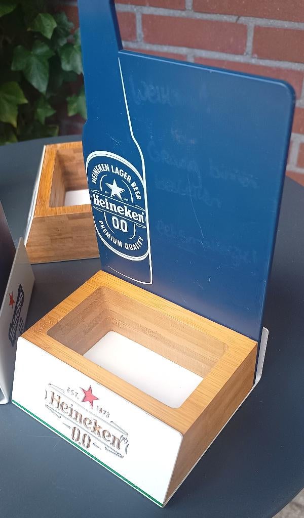 Heineken 0.0.bierviltjes houder ,met krijt bordje voor tekst, Verzamelen, Biermerken, Ophalen of Verzenden, Gebruikt, Reclamebord, Plaat of Schild