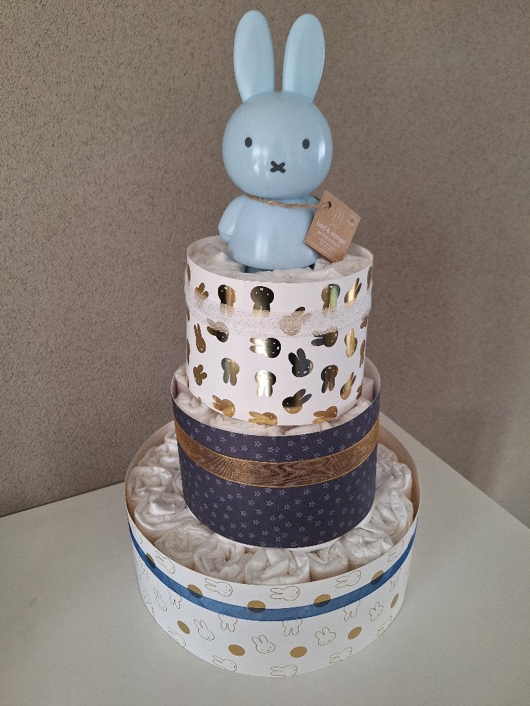 Nijntje luiertaart drielaags - Goud en blauw, Ophalen of Verzenden, Nieuw, Kraamcadeau