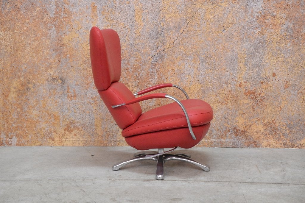 Als NIEUW! rode leren Leolux Formi design draaifauteuil, Huis en Inrichting, Leolux, Leolux, 75 tot 100 cm, Ophalen of Verzenden