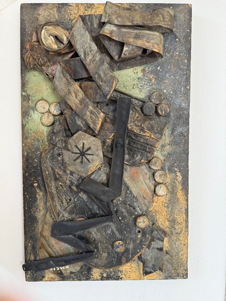 Assemblage / reliëf "Visser" – brutalistische wandsculptuur, Antiek en Kunst, Kunst | Schilderijen | Abstract, Ophalen