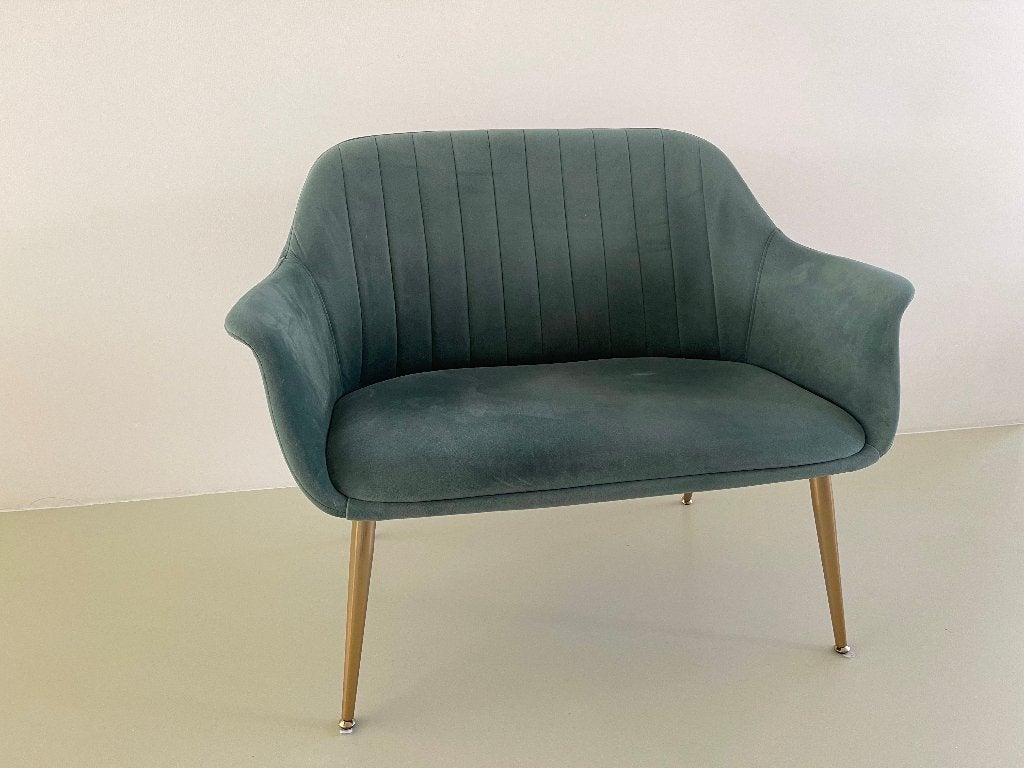 Sissy-Boy Loveseat: groen fluweel met goudkleurige poten, Ophalen, Overige materialen, 100 tot 125 cm, Zo goed als nieuw