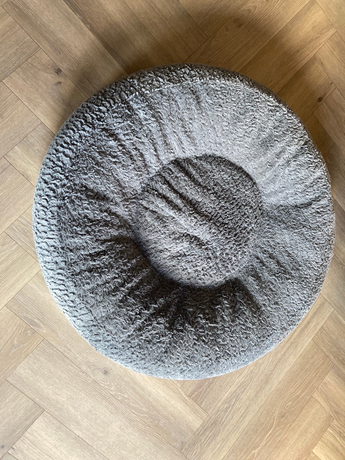 90 cm ronde hondenmand met grijze en witte hoes, Ophalen, Gebruikt, Stof