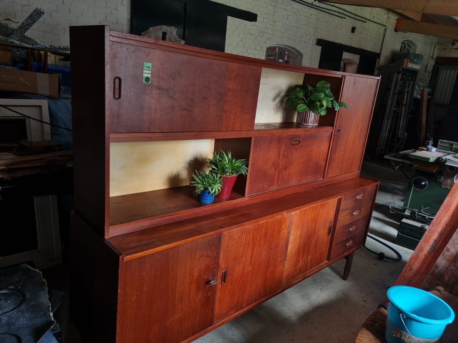 Vintage kast, jaren 60 wandkast, teak, mid century, Ophalen, Gebruikt, Met deur(en), 150 tot 200 cm