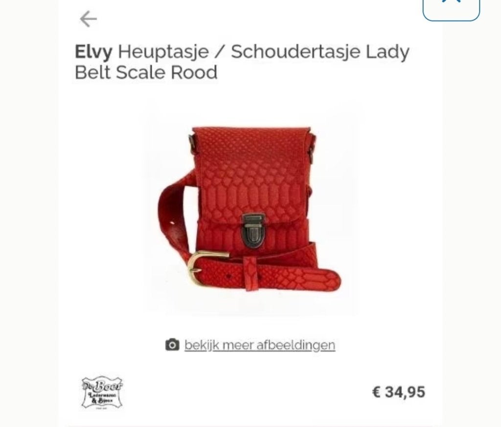 Echt leren tasje, Elvy, rood 15,= riem 5,= ook nieuw, Nieuw, Leer, Rood, Ophalen