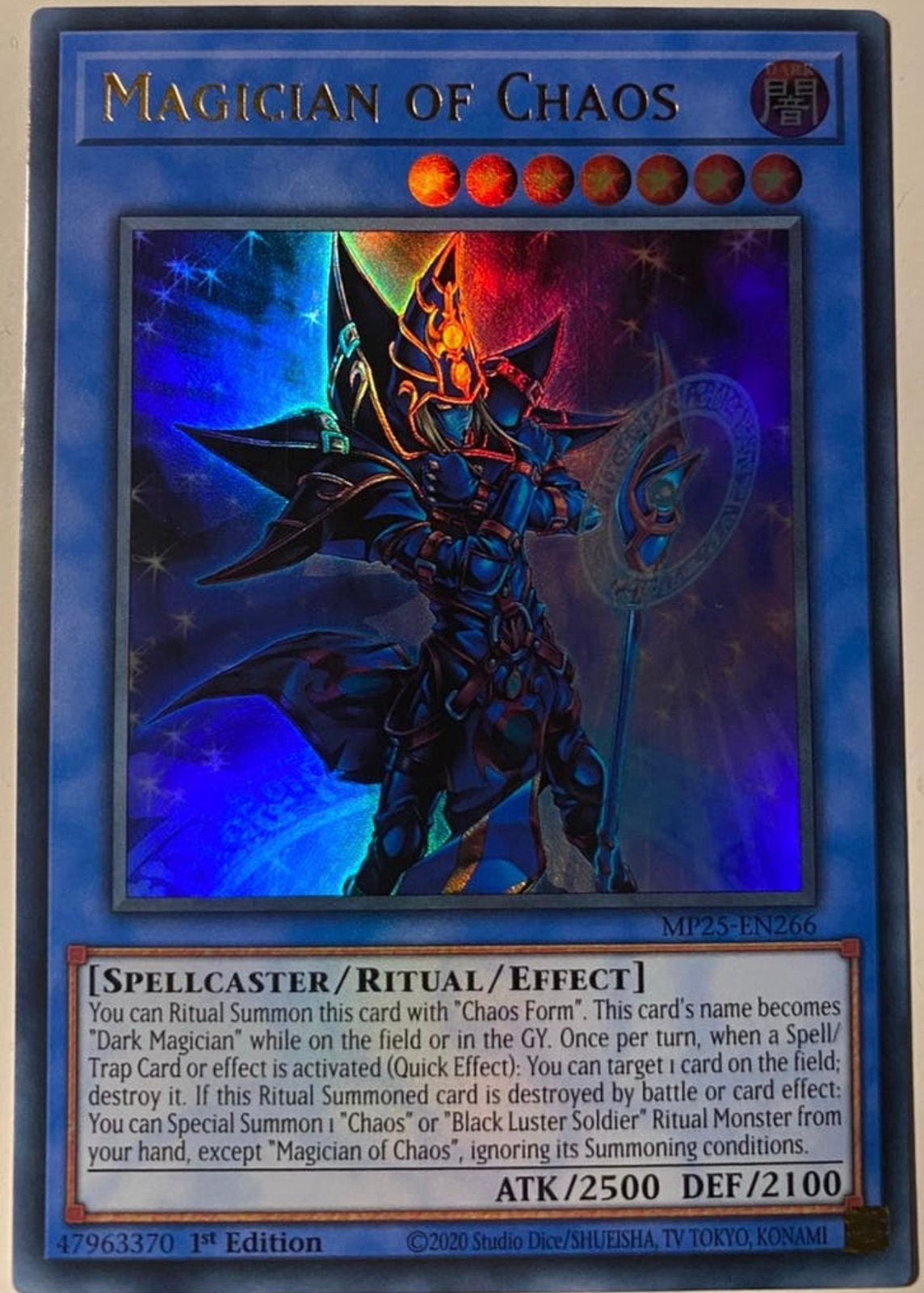 Yu-Gi-Oh! Magician of Chaos MP25 1st Edition Tin Promo !, Ophalen of Verzenden, Zo goed als nieuw, Losse kaart, Foil