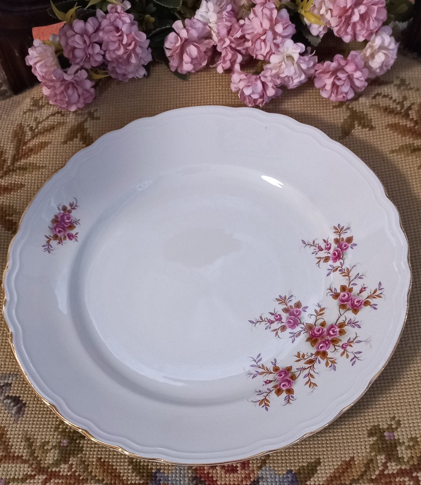 Mooi brocant serveerbord, roze roosjes, Royal Tognana, Italy, Ophalen of Verzenden