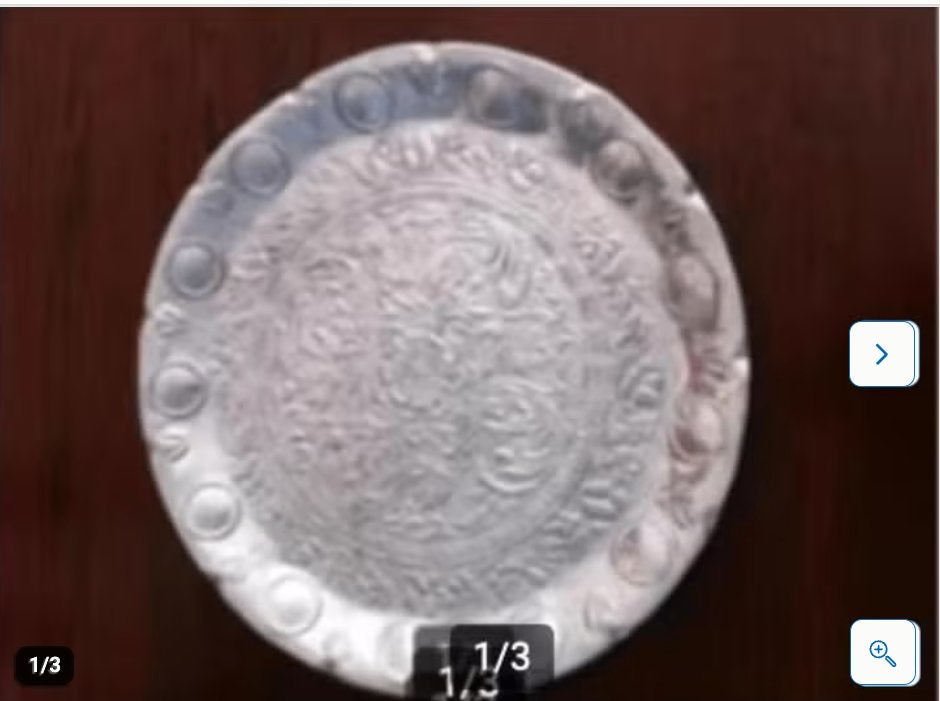Metalen design bord diameter 50 cm zilver kleur, Metaal, Zilver, Decoratieobject, Ophalen of Verzenden
