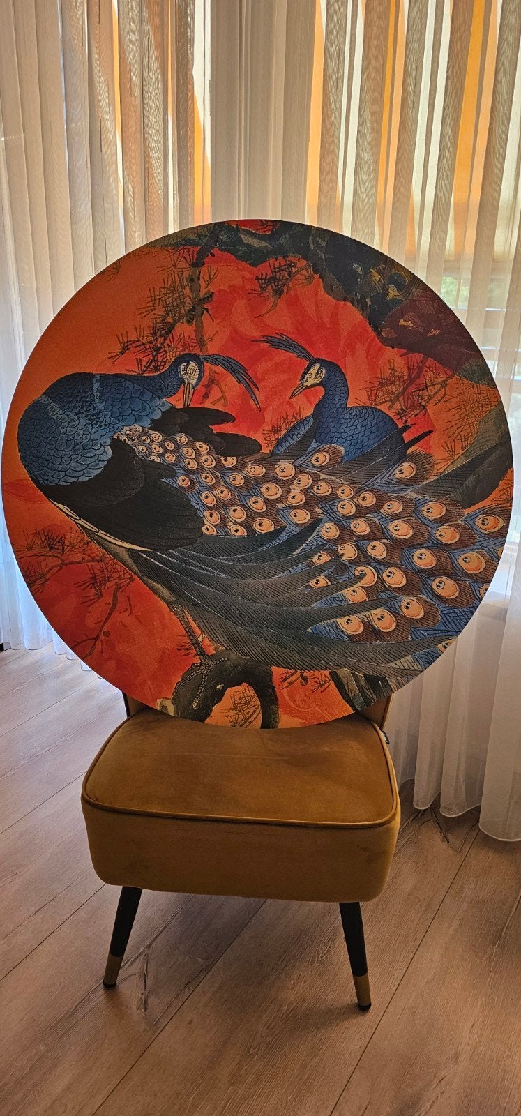 Muurcirkel Pauwenkoppel 100cm Aluminium/Dibond n, Ophalen, Overige typen, Nieuw, 100 tot 125 cm