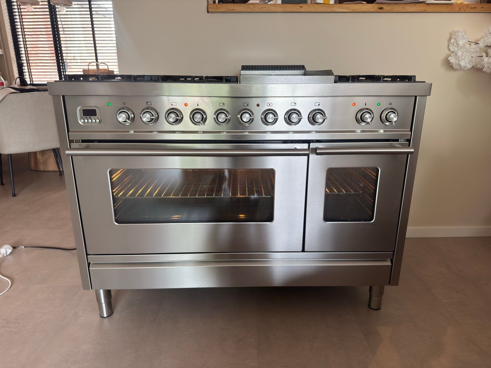 Boretti Ilve 120cm gasfornuis + afzuigkap met spatscherm, Ophalen, Zo goed als nieuw, Gas, Vrijstaand