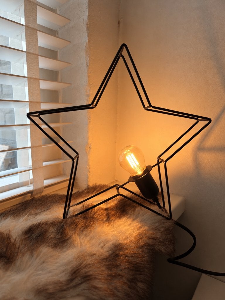 Metalen tafellamp Ster 30cm, Nieuw, Verzenden, 30 cm, Met schakelaar, E14 (klein)
