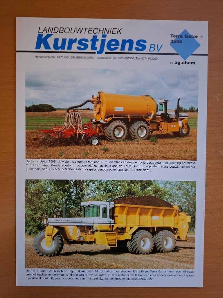 Folder Kurstjens B.V. Terra Gator 2505, Ophalen of Verzenden, Gelezen, Tractor en Landbouw