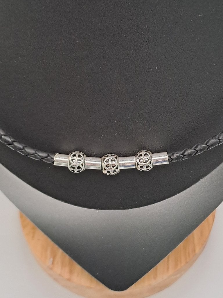 Spheres Gevlochten leren ketting met sterling zilver, Verzenden, Nieuw, Zilver, Zilver