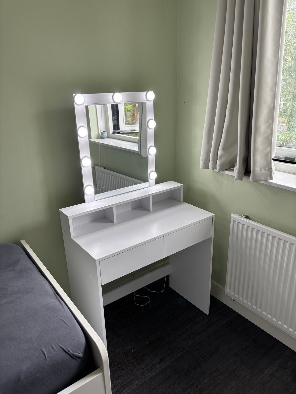 Witte make-up tafel met spiegel en verlichting, Ophalen, 100 tot 150 cm, 50 tot 100 cm, Zo goed als nieuw