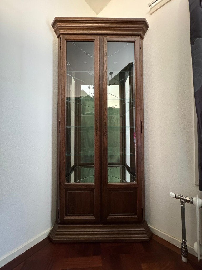 Vitrine hoekkast, Ophalen, Met deur(en), Klassiek, Eikenhout