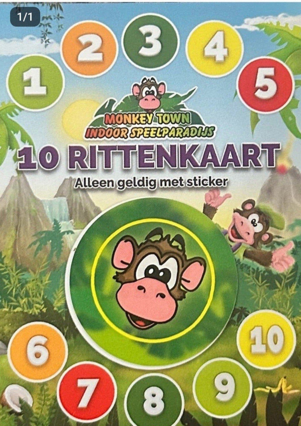 Monkey town 10 rittenkaart, Tickets en Kaartjes, Drie personen of meer, Kortingskaart