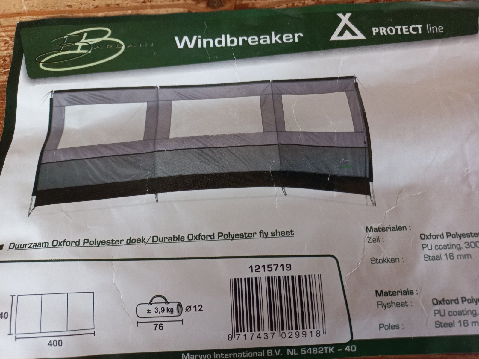Bardani windscherm 4.00 x 1.40 meter, Ophalen of Verzenden, Zo goed als nieuw