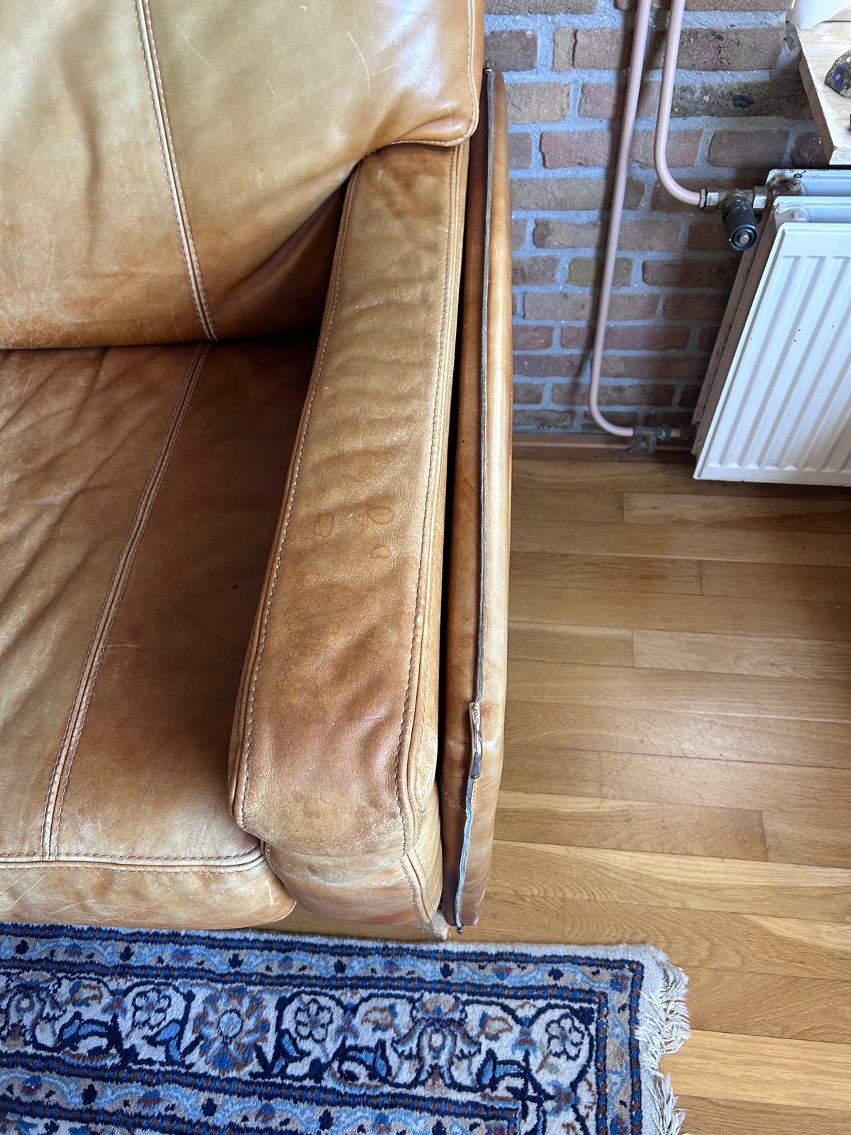 Baxter Arcon Italiaans design bank van cognac buffelleer, Huis en Inrichting, Ophalen, Gebruikt, 150 tot 200 cm, Tweepersoons
