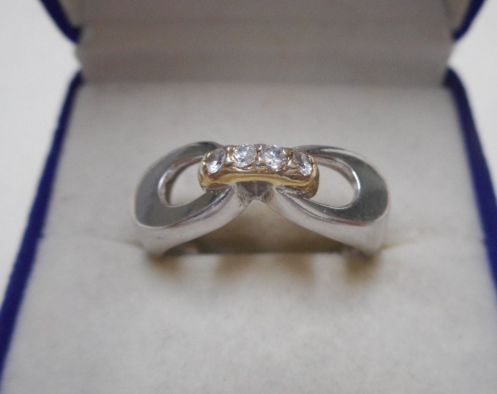 Zilveren bicolor modernist ring maat 18.75 nr.769, Sieraden, Tassen en Uiterlijk, Ringen, 18 tot 19, Verzenden, Zo goed als nieuw
