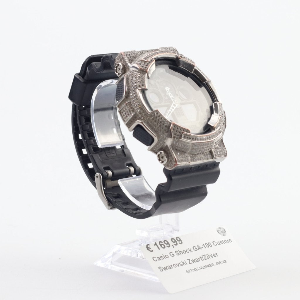 Casio G Shock GA-100 Custom Swarovski Zwart/Zilver, Sieraden, Tassen en Uiterlijk, Casio, Zo goed als nieuw, Support@casio.com