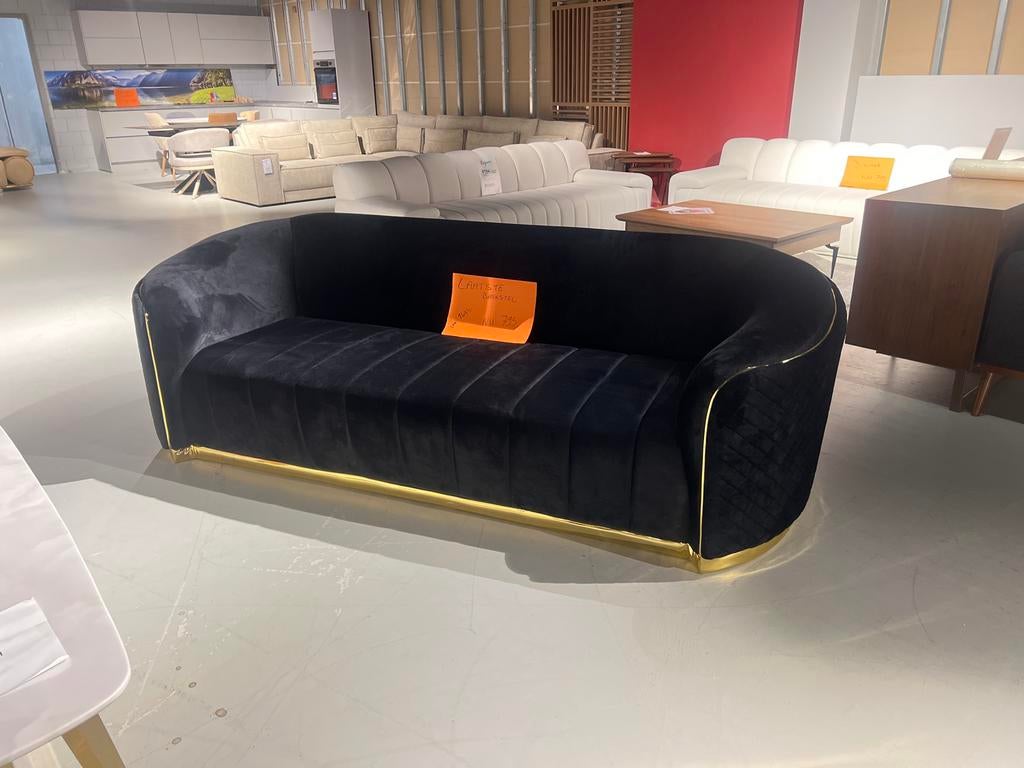 Luxe bankstel voor wachtruimte of thuis - Zwart met goud, Ophalen, Gebruikt, Driepersoons, 75 tot 100 cm