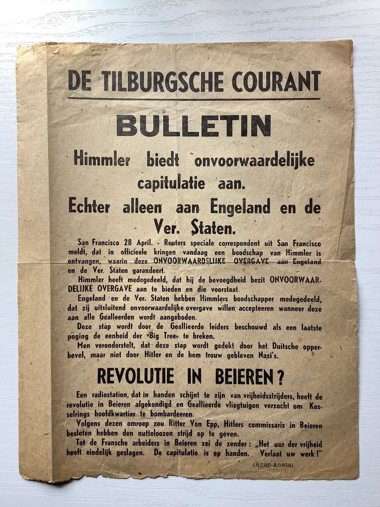 Bulletin Tweede Wereldoorlog Tilburgsche Courant, Verzamelen, Verzenden, Nederland, Foto of Poster