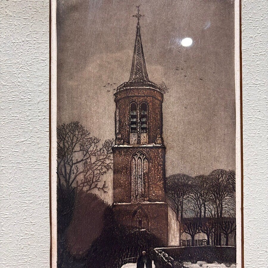Tjeerd Bottema (1884-1978) - Torentje van Laren, Ophalen of Verzenden, Stadsgezicht, Ets, Ingelijst