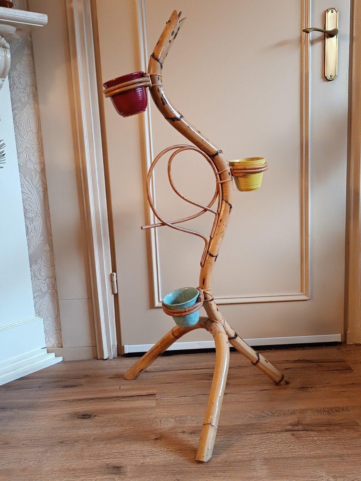 Plantenstandaard Bamboe Rotan Slang Snake Retro Vintage, Ophalen, Huis en Inrichting