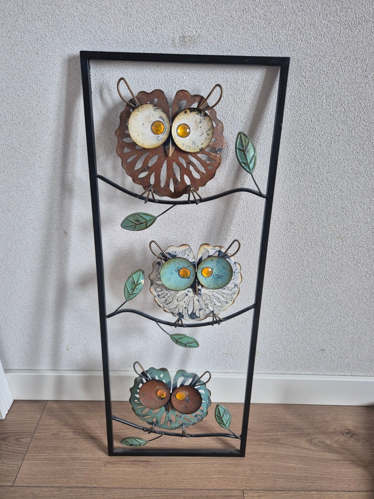 Metalen wanddecoratie met uilen, Ophalen, Vintage, Gebruikt, Meerkleurig