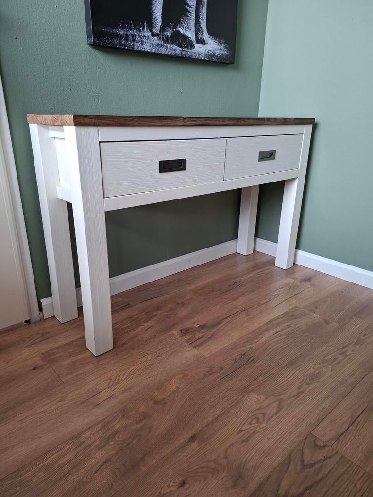 Woonexpress sidetable met 2 lades, Eikenhout, 100 tot 150 cm, Ophalen of Verzenden, Zo goed als nieuw