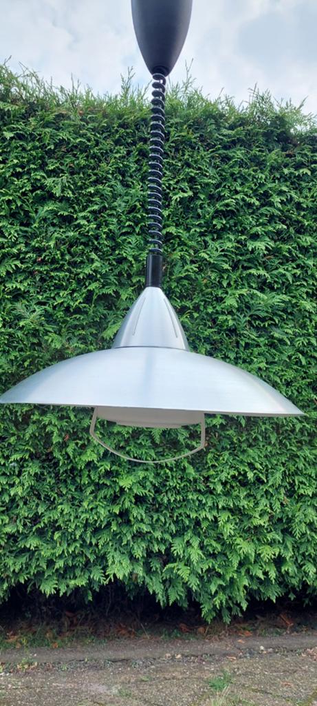 2 vintage trekpendel hanglampen ikea aluminium glas setprijs, Ophalen, Zo goed als nieuw, Glas, Minder dan 50 cm