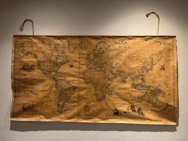 Vintage Wereldkaart World map – 186x100, Huis en Inrichting, Gebruikt, 186 cm, Vintage, Papier/karton