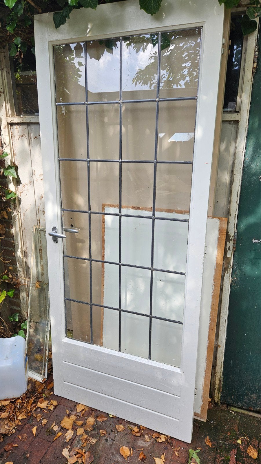 Houten binnendeur met glas in lood (201x83 cm), Doe-het-zelf en Verbouw, Deuren en Horren, Ophalen, Gebruikt, 80 tot 100 cm, Binnendeur