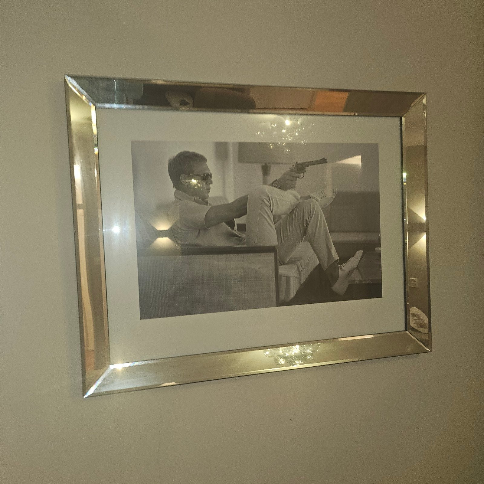 Spiegel fotolijst 90x70 met zwarte rand, Huis en Inrichting, Ophalen, Gebruikt, Met glas, Glas