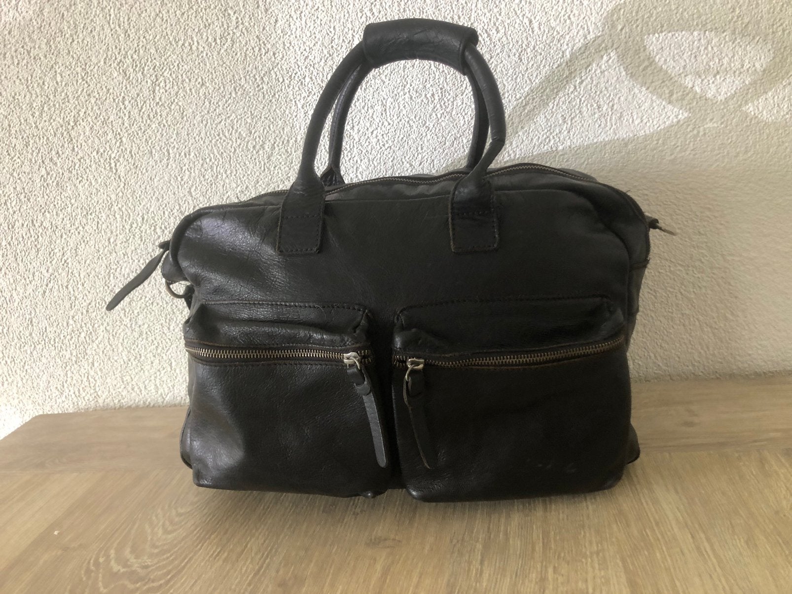 Cowboysbag, zwarte leren handtas met schouderband, Ophalen, Gebruikt, Zwart, Handtas