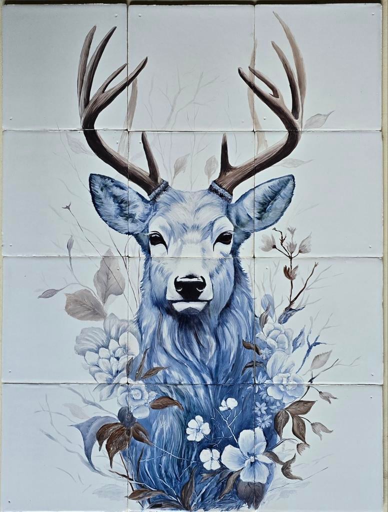 Handbeschilderd tegeltableau op authentieke Friese witjes!, Nieuw, Minder dan 20 cm, Minder dan 5 m², Wandtegels