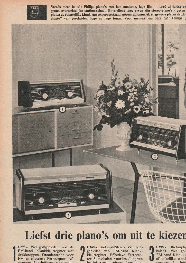 Retro reclame 1961 Philips plano radio liefst drie stuks, Verzenden, Overige typen