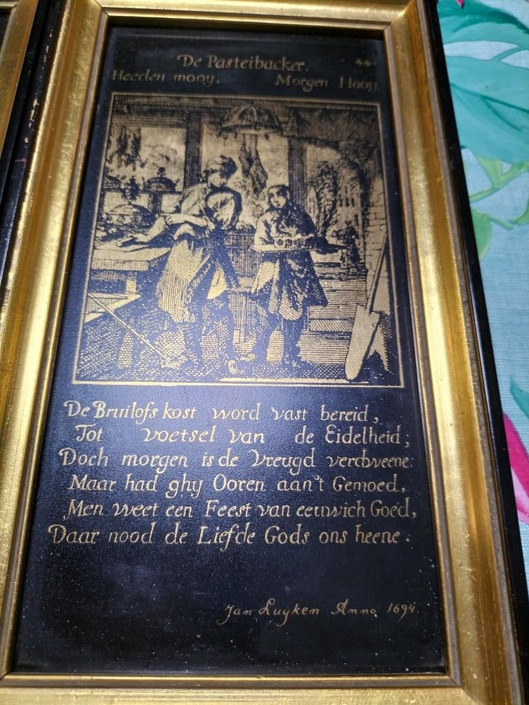 Vier Gelijste Tegels van Jan Luyken (1694), Antiek en Kunst, Ophalen of Verzenden
