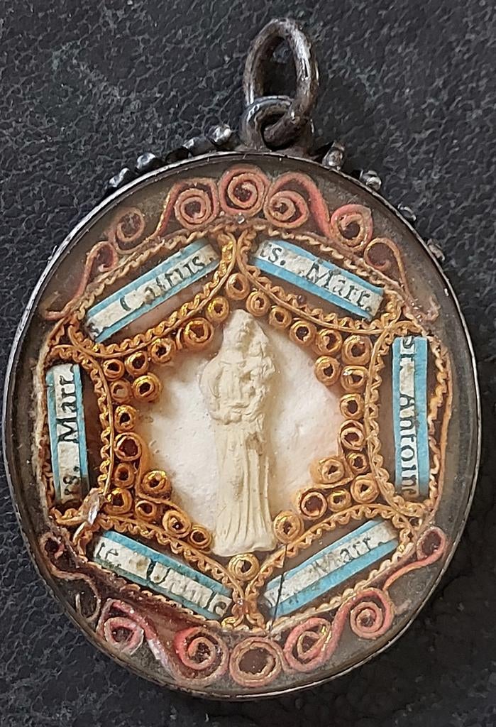 Antiek zilveren reliekhouder hanger 18e eeuws, Verzamelen, Religie, Ophalen of Verzenden, Sieraad