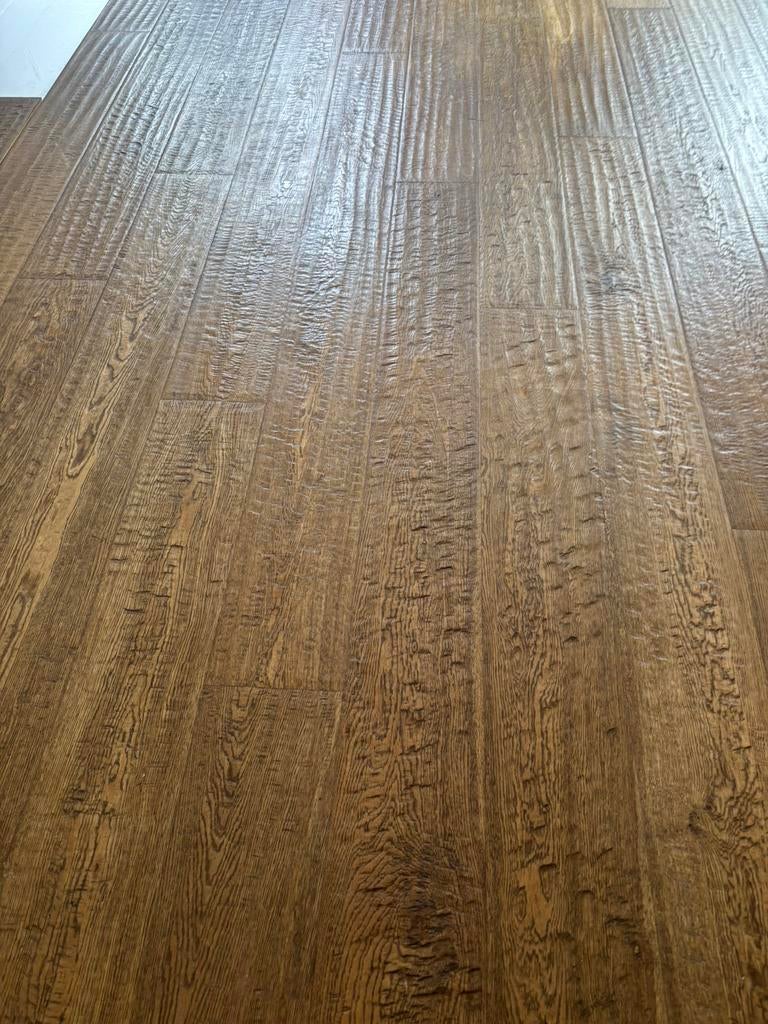 64 m2 eiken multivloer . 19 cm breed 2 cm dik toplaag 5mm, Gebruikt, 2e hands product, 2e hands product, 2e hands product