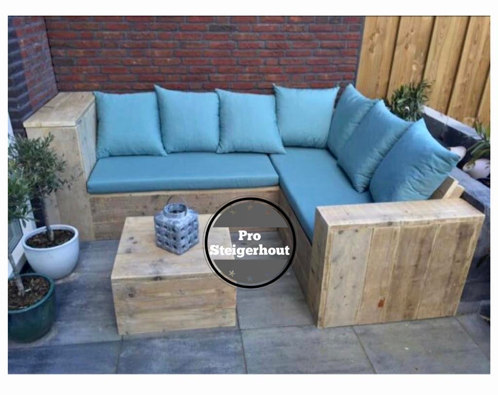 Steigerhout Loungebank Loungeset Tuinbank Tuinset Hoekbank, Ophalen of Verzenden, Steigerhout, Hocker, Loungeset