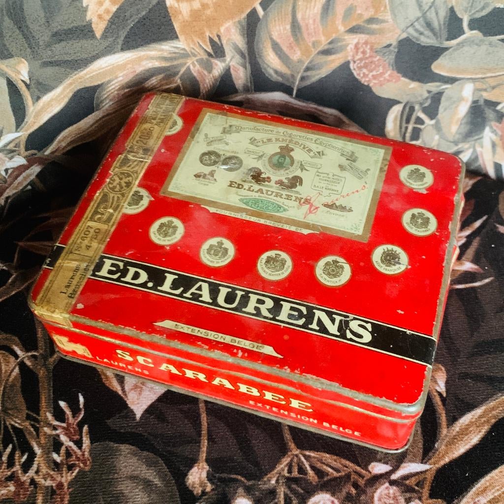 Vintage Blik Blikken Trommel sigaretten Ed. Laurens Scarabee, Verzamelen, Ophalen of Verzenden, Gebruikt, Tabaksdoos of Verpakking