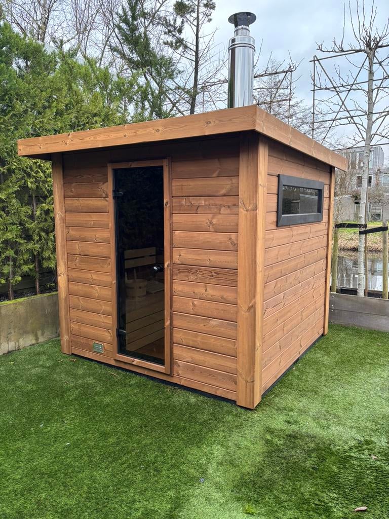Thermowood buitensauna tuinsauna buiten sauna eigenproductie, Sport en Fitness, Sauna, Nieuw, Complete sauna, Fins of Traditioneel