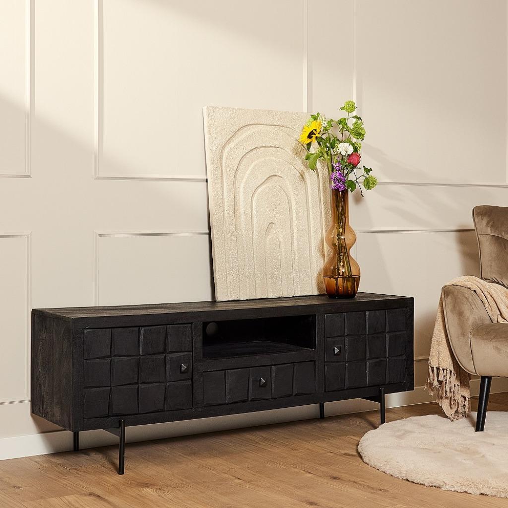 TV meubel Brandy black 180 cm. Starfurn, Huis en Inrichting, Kasten | Televisiemeubels, Overige materialen, Nieuw, Landelijk, Starfurn