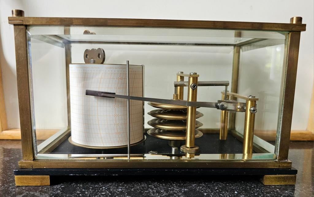 Antieke Barograaf in Zware Behuizing met Facetgeslepen Glas, Ophalen of Verzenden, Brons